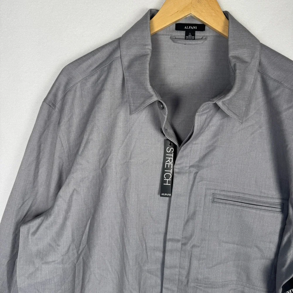 Alfani Mens Clean One Pocket‎ Heathered Shirt Jacket Casual Grey L 100185384MN